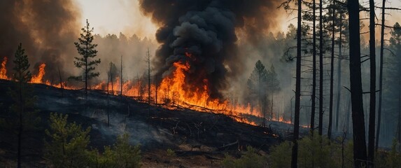 One lonerge wildfire burns through one forest.