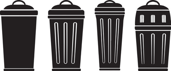 Set of bin silhouette isolated on white background collection