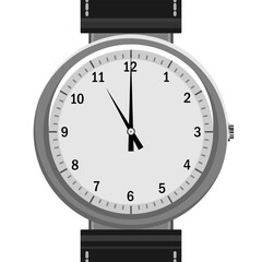 Mechanical wristwatch with a black strap in retro style on a white background.