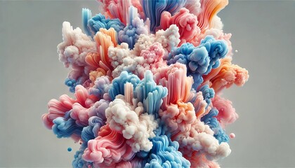 Dreamy abstract fluid art with vibrant swirling colors and cloud-like textures, creating a soft, fluffy, and ethereal design