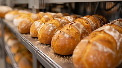fresh bread in industrial bakery