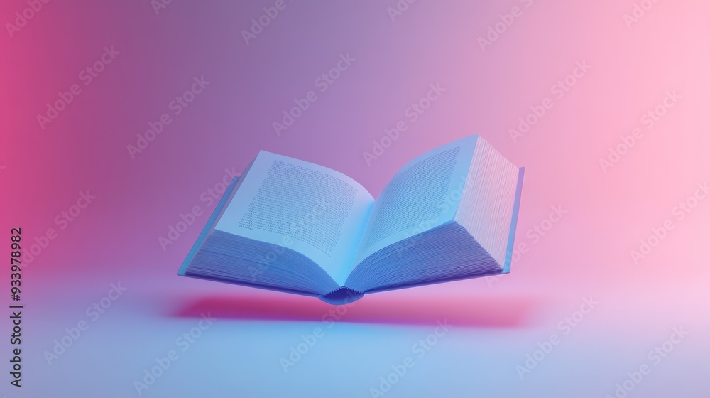 Poster Open Book Floating Against a Gradient Background