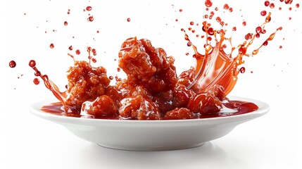 chicken manchurian flying with sauce on white background   " ai generated "