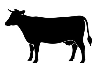 Cow black silhouette isolated on white background.
