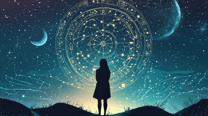 Silhouette of a Woman Gazing at a Celestial Sky