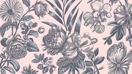 Seamless Pattern Abstract leaves and flower background