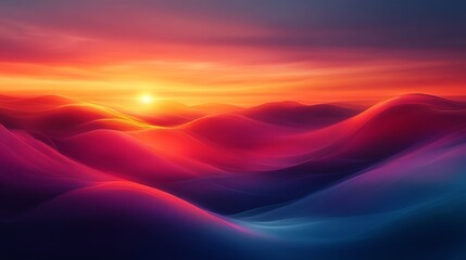 Obraz premium Sunset over vibrant abstract waves, colorful surreal landscape. Modern art concept