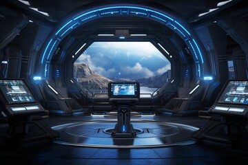 Futuristic Spaceship Interior with Mountain View