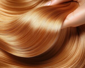 Golden Strands A CloseUp Perspective of Silky Wavy Hair Capturing the Texture and Shine
