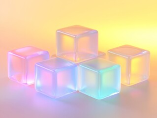 Obraz premium Iridescent Glass Cubes on a Gradient Background A Minimalist Composition with Vibrant Hues and Reflections