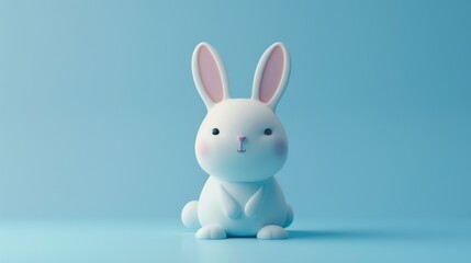 Obraz premium Cute white bunny rabbit 3D render on a light blue background.