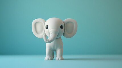 Cute White Elephant Toy on Blue Background.