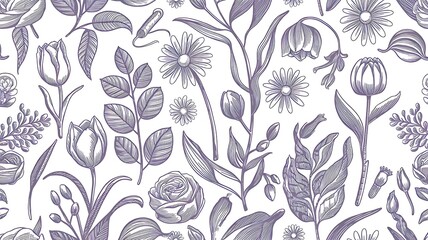 Seamless Pattern Abstract leaves and flower background