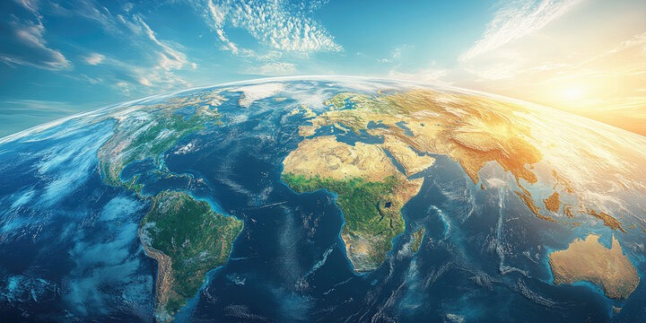 Lush green islands and deep blue oceans are interspersed with fluffy white clouds in this breathtaking view of earth from space. World tourism day