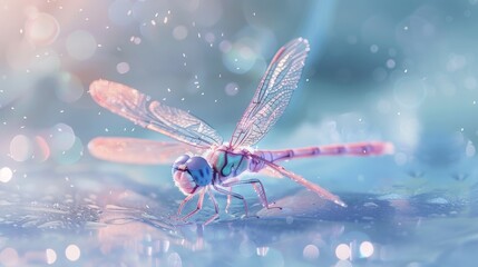 Delicate Dragonfly on a Blue Background.