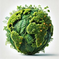 Earth Made of Greenery - Hyper-Realistic Globe of Leaves and Plants, Perfect for Eco-Friendly and Environmental Designs