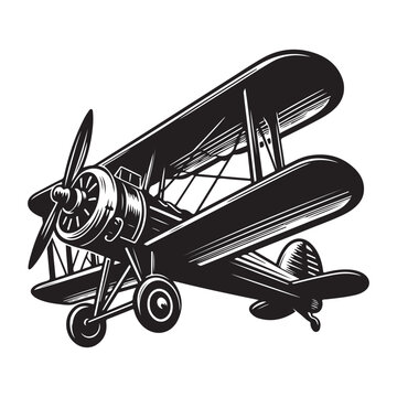 black and white biplane flying clip art preview