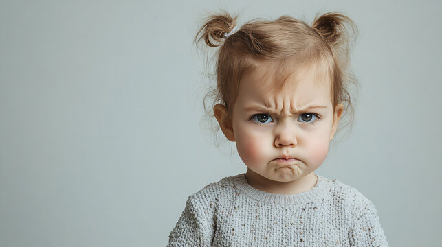 Little Determined Dreamer - Young child in deep concentration wearing playful outfit against plain background, determined to achieve goals.