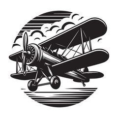 Vintage aeroplane illustration on white background, Old aircraft illustration. elements for logo, label, emblem, sign. illustration