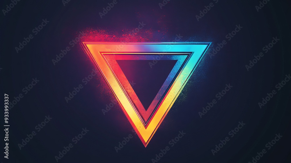 Sticker colorful geometric triangle design with glowing edges in dark background