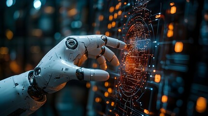 Futuristic Robotic Hand Interacting with Digital Interface