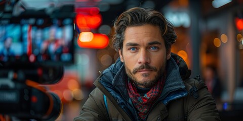 Obraz premium Man with Blue Eyes Looking at the Camera