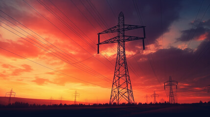 Clouds/ Electrical Tower/ Transmission Tower/ Transmission Line/ Sunset