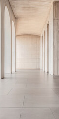 Minimalist empty room with large arches, neutral colors and natural lighting. Architectural concept image for luxury Real Estate.