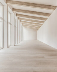 Fototapeta premium Minimalist empty room with large arches, neutral colors and natural lighting. Architectural concept image for luxury Real Estate.