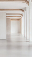 Minimalist empty room with large arches, neutral colors and natural lighting. Architectural concept image for luxury Real Estate.