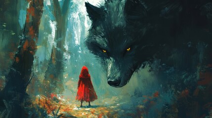 Little Red Riding Hood and the Wolf in the Forest