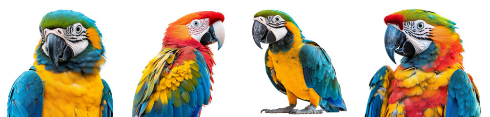 Colorful macaws parrots with vivid feathers tropical bird species transparent background