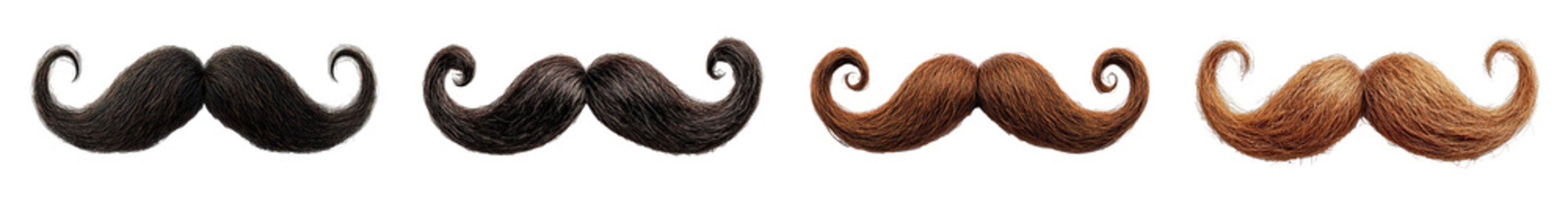 Curled vintage mustaches in various colors classic facial hair styles transparent background