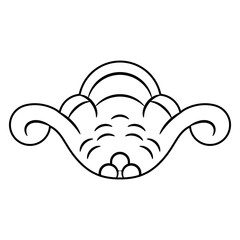 Stylized flower. Abstract ethnic decorative element. Old Russian folk style. Black and white linear silhouette.