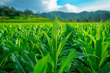 Fototapeta premium Young green plants growing in rich soil under natural light in a garden setting, copy space for text