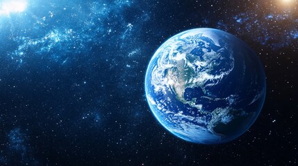 Fototapeta premium Earth in space with the polar ice caps reflecting sunlight