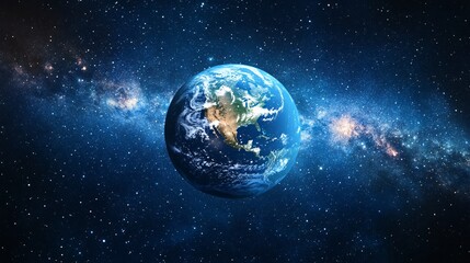 Obraz premium Planet Earth viewed from outer space with stars and galaxies in the background