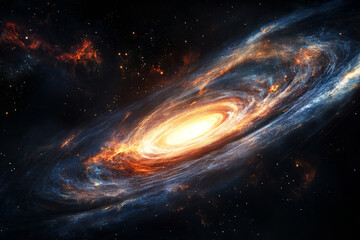 Supermassive black hole is warping fabric of spacetime in outer space. Wormhole illustration in universe