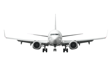 White passenger airplane in flight isolated on transparent background. Air Transport design element