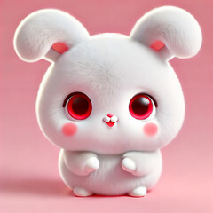 Adorable Fluffy 3D Bunny with Red Eyes