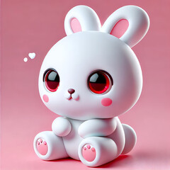 Cute 3D White Bunny with Red Eyes and Fluffy Fur