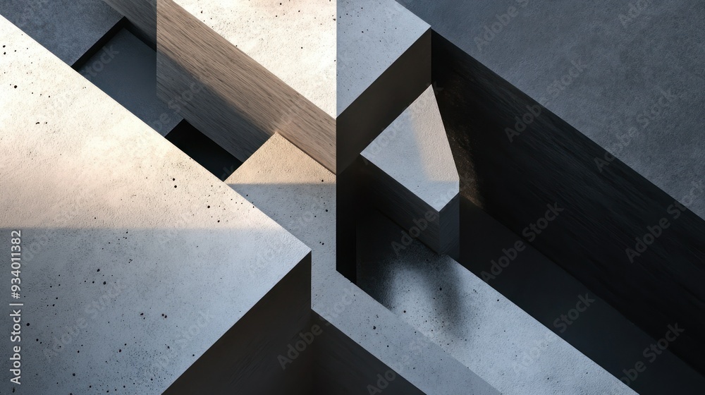 Poster abstract concrete geometric shapes with light and shadow