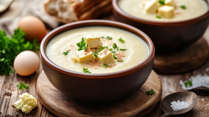 German national cuisine: Cauliflower puree soup with bone broth.