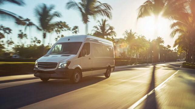 running footage of a Work van in Florida driving down the road.