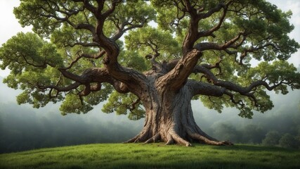Majestic ancient oak tree with sprawling branches