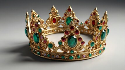 Obraz premium Golden crown adorned with emerald and ruby gemstones