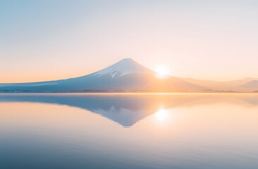 Mt. Fuji over Lake Yamanaka at Sunset
