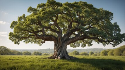 Obraz premium Majestic oak tree in open meadow