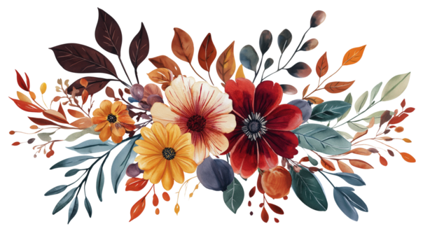 illustration of autumn flower, watercolor autumn flower isolated on white, watercolor flower 