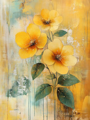 Digital Art of Yellow Flowers with a Textured, Abstract Background